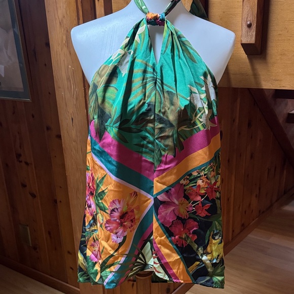 INC International Concepts size XL NWT Green Halter Top with Floral Design new - Picture 2 of 9